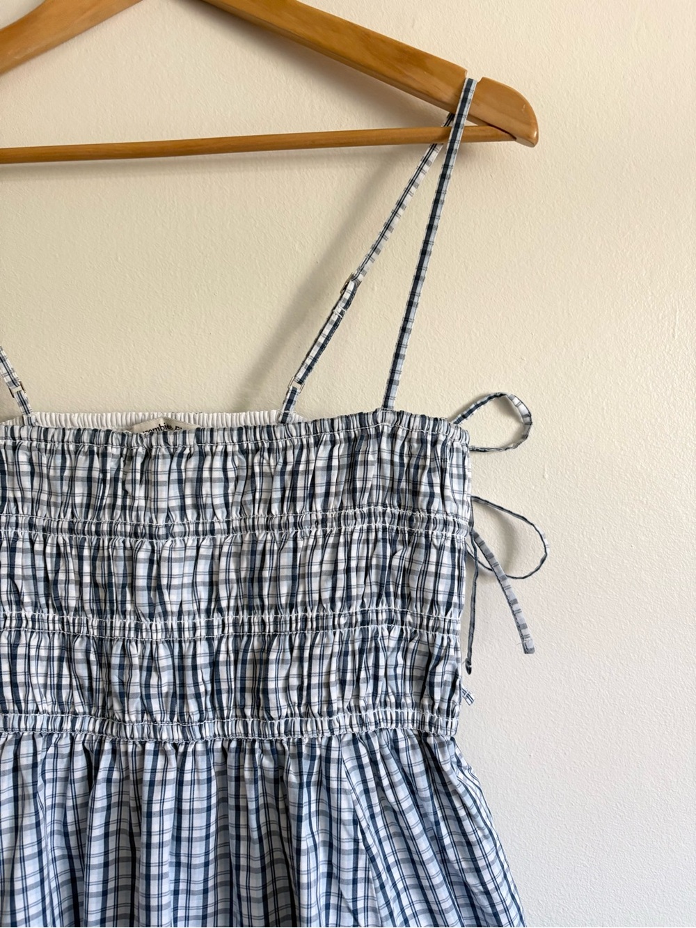 Abercrombie & Fitch Babydoll Smocked Mini Dress in Blue Gingham NEW - Picture 3 of 7